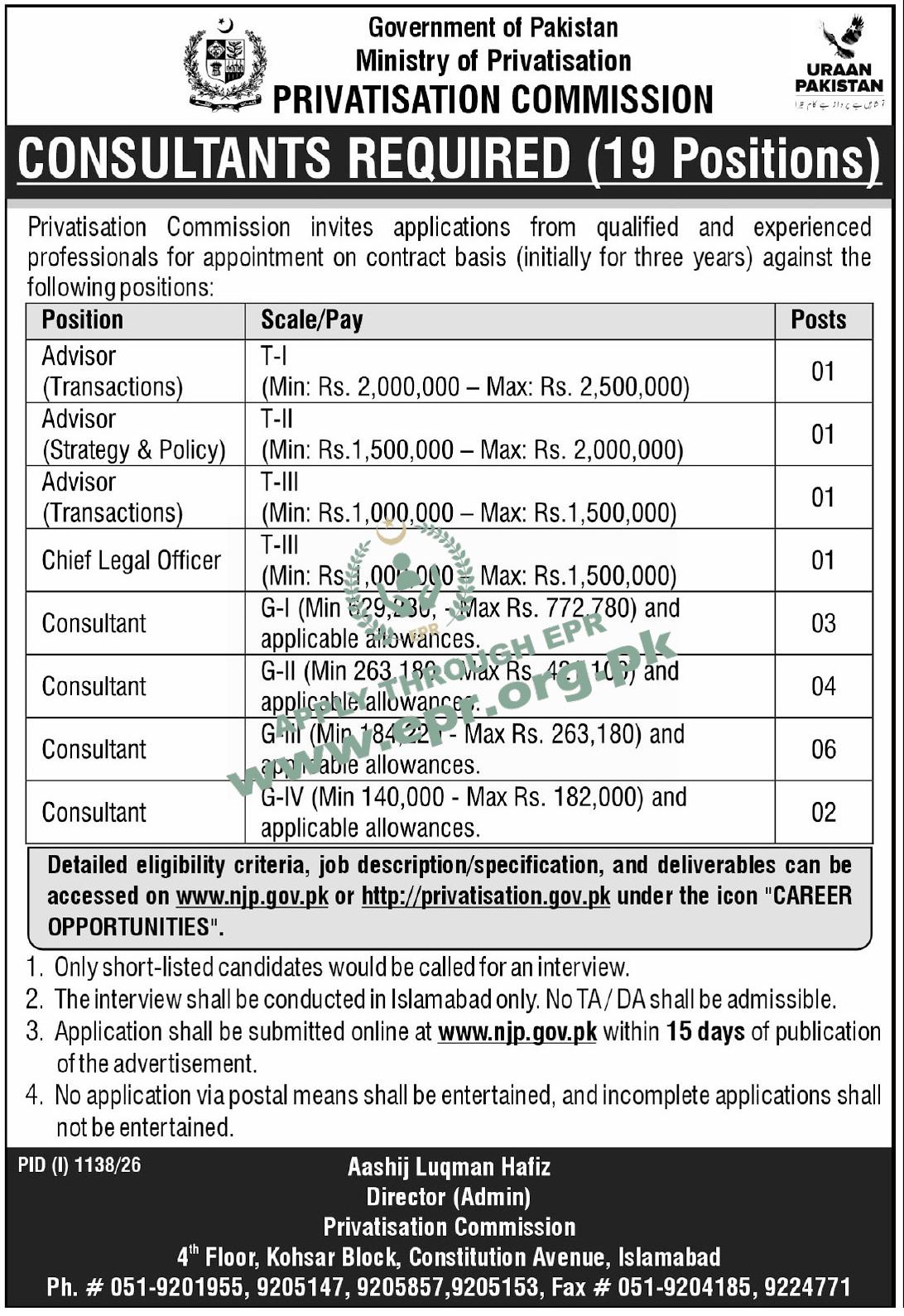 Privatisation Commission Government of Pakistan
(PID(I)1138/26 ) - Privatisation Commission Government of Pakistan