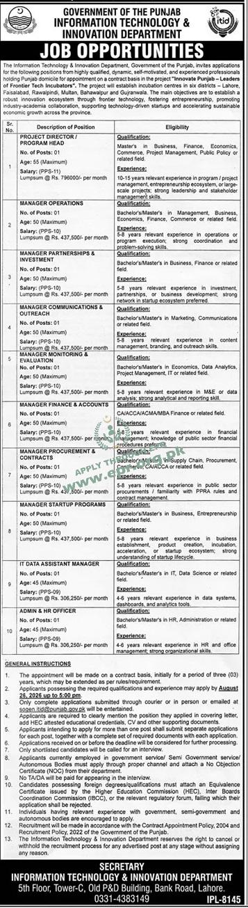 PUNJAB INFORMATION TECHNOLOGY & INNOVATION DEPARTMENT
(IPL-8145 ) - PUNJAB INFORMATION TECHNOLOGY & INNOVATION DEPARTMENT