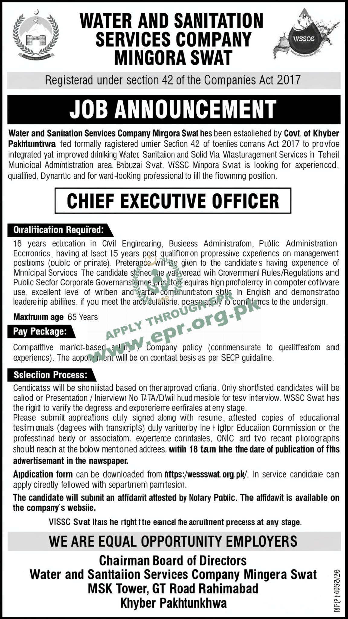 WATER AND SANITATION SERVICES COMPANY MINGORA SWAT
(INF(P) 4058/26 ) - WATER AND SANITATION SERVICES COMPANY MINGORA SWAT