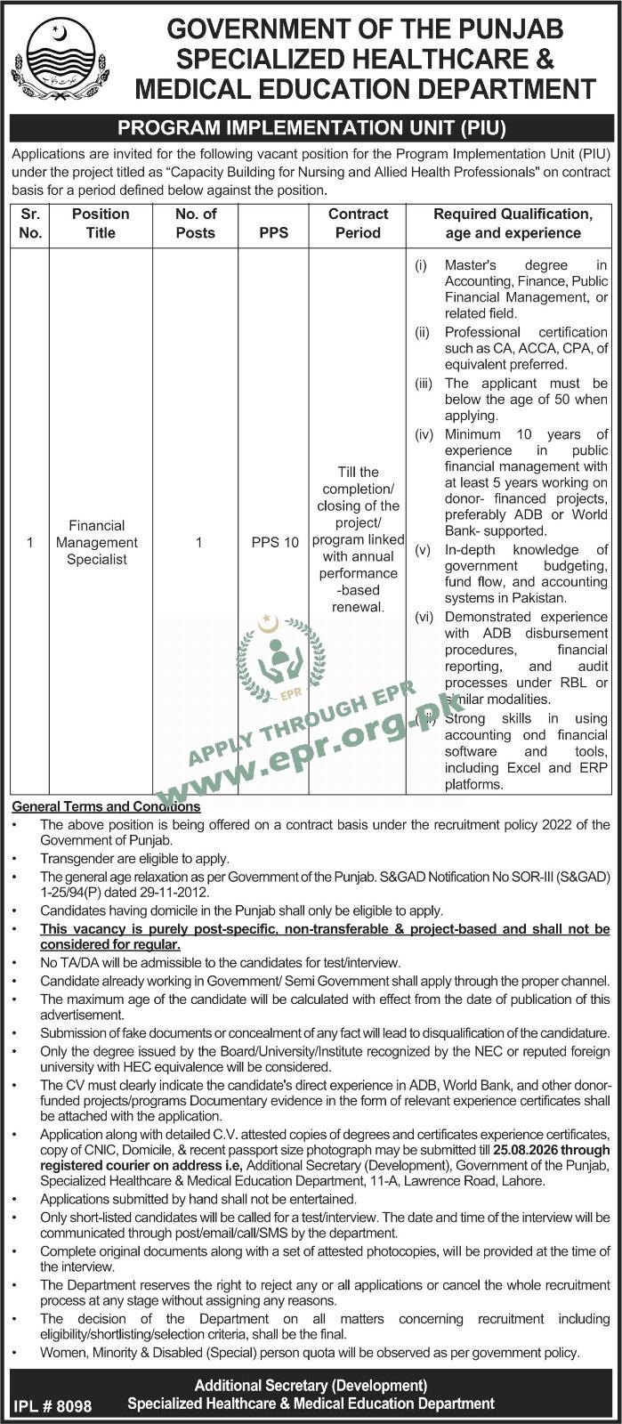Specialized Healthcare & Medical Education Department, Government of the Punjab
(IPL-8098 ) - Specialized Healthcare & Medical Education Department, Government of the Punjab